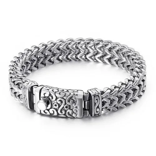 Personalized Punk Skull Bracelet for Men - Titanium Steel Keel Chain with Zircon Accents