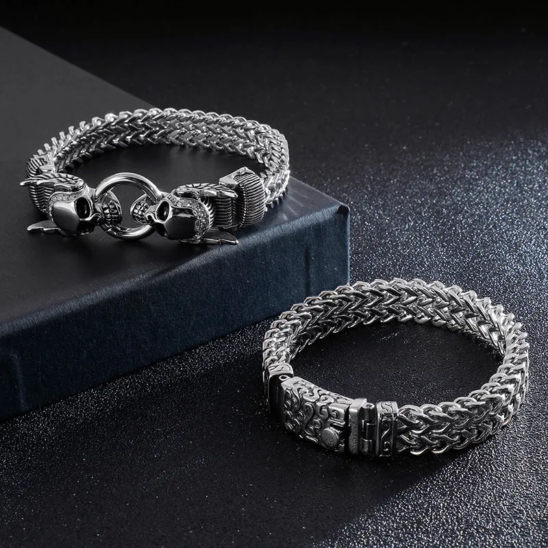 Personalized Punk Skull Bracelet for Men - Titanium Steel Keel Chain with Zircon Accents