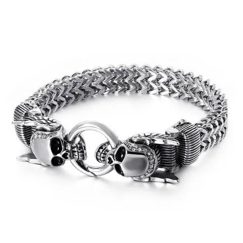 Personalized Punk Skull Bracelet for Men - Titanium Steel Keel Chain with Zircon Accents