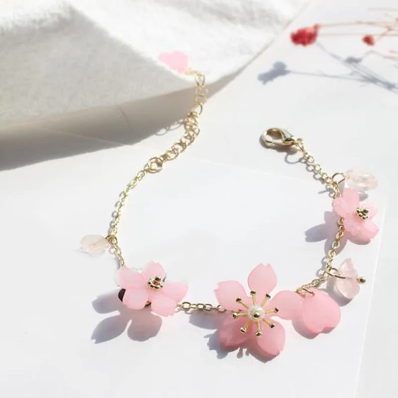 Pink Cherry Blossom Crystal Bracelet