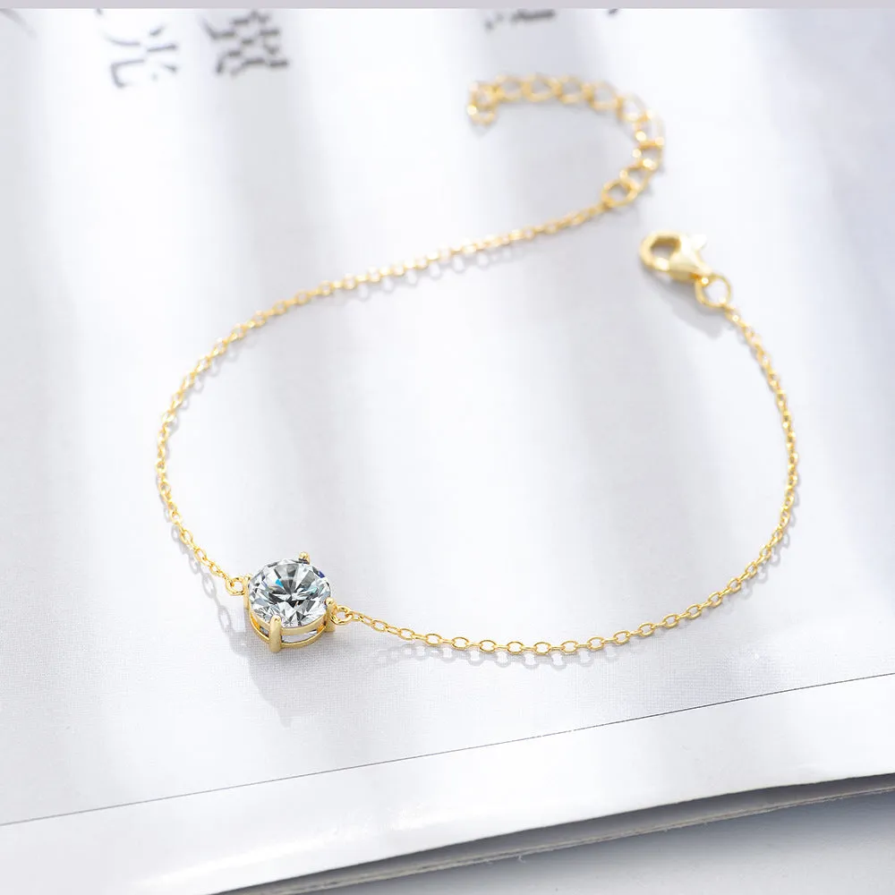 Plated Gold Single Round Zircon Silver Bracelet Bracelet for Women