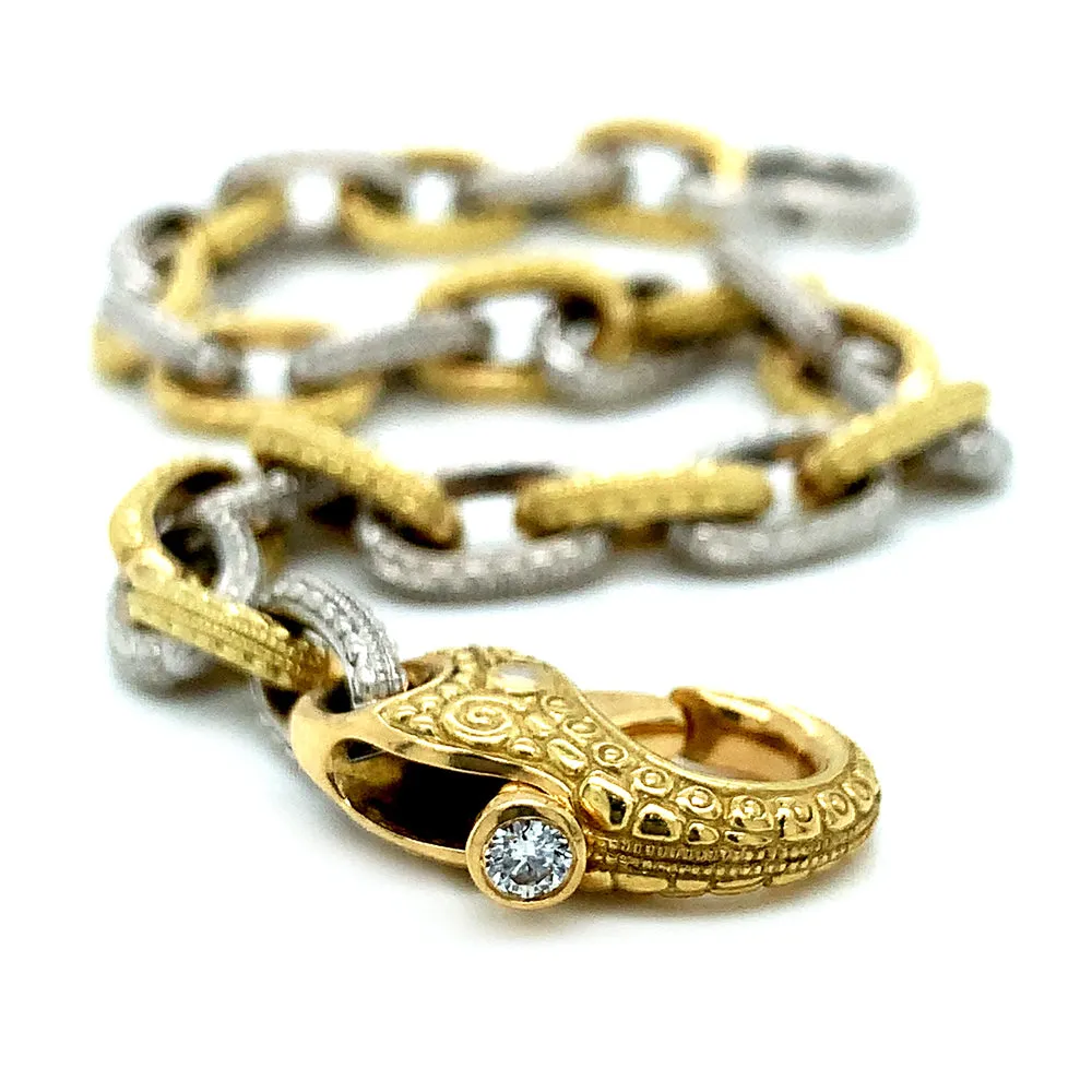 Platinum, 18K Yellow Gold & Diamond Milgrain Chain Bracelet - "Victorian"