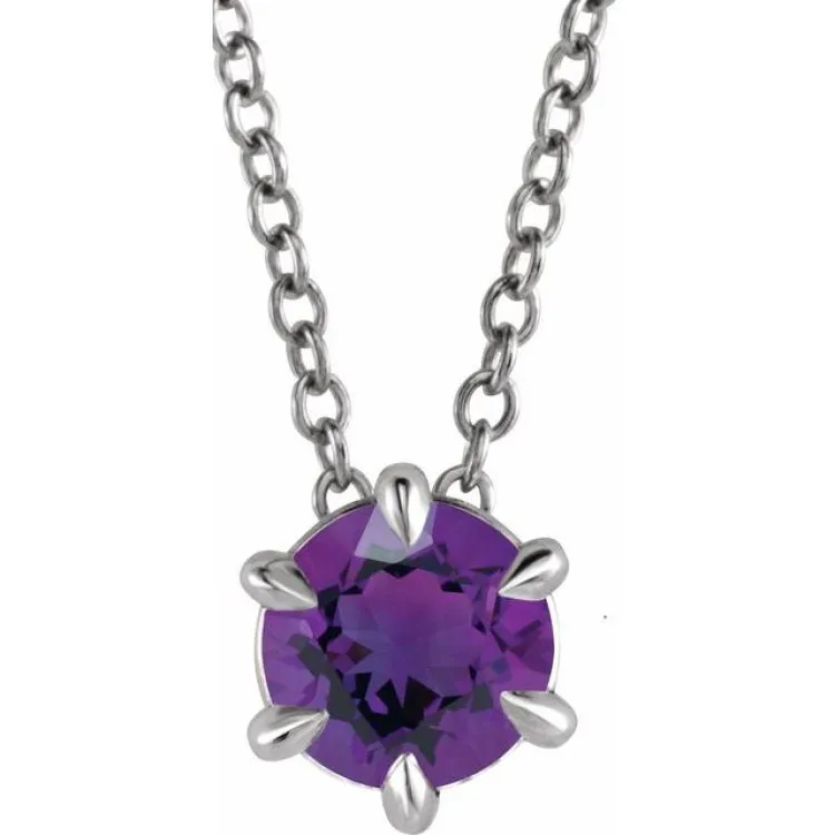 Platinum 4 mm Natural Amethyst Solitaire 16-18" Necklace