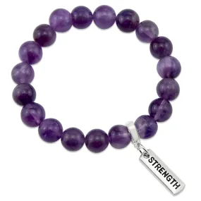 Precious Stone Bracelet - Deep Amethyst 10mm Beads - with Silver Word Charms