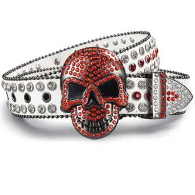 Punk Death Ghost Rhinestone Beaded Leather Belt