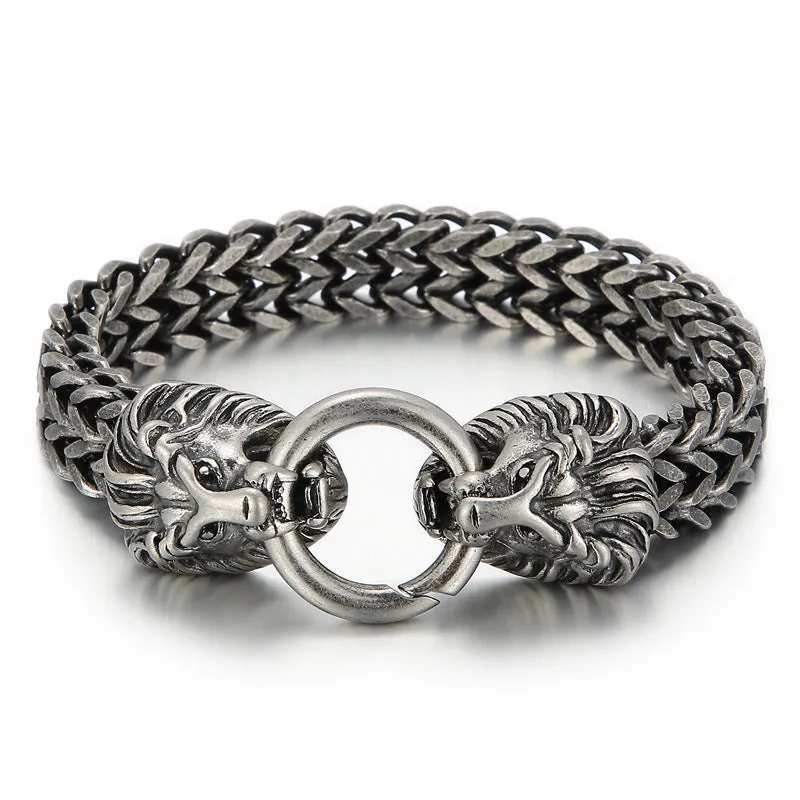 Punk Lion Head Men's Bracelet - Electroplated Titanium Steel Fashion Jewelry