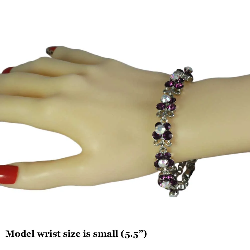 Purple and Aurora Borealis Chain of Crystal Butterflies Bracelet - BTS504