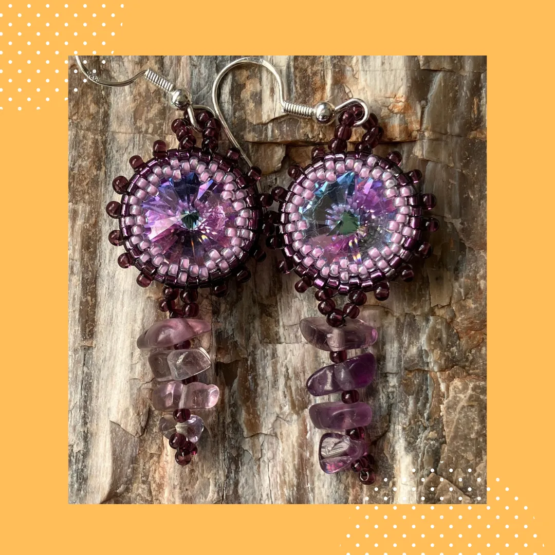 Purple and Pink with Lavender Rivoli Earrings