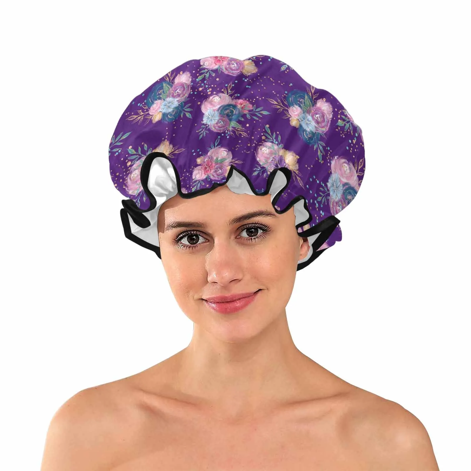 Purple Floral  Shower Cap