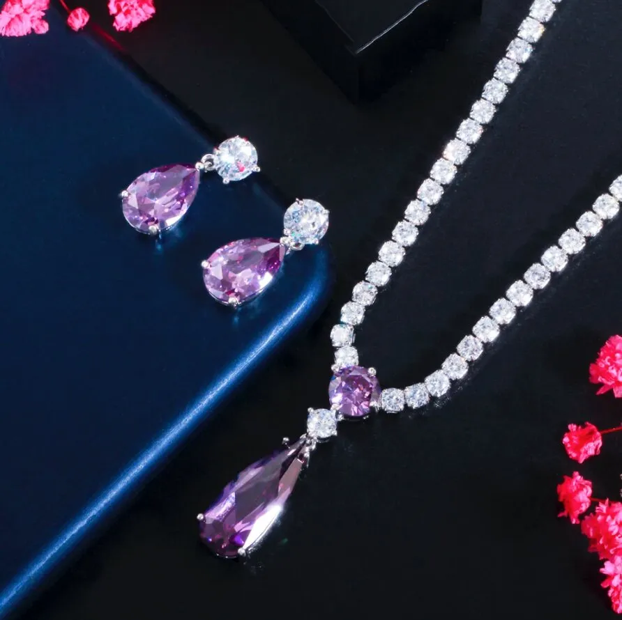 "Desiree" - Purple Cubic Zirconia Bridal Jewelry Set