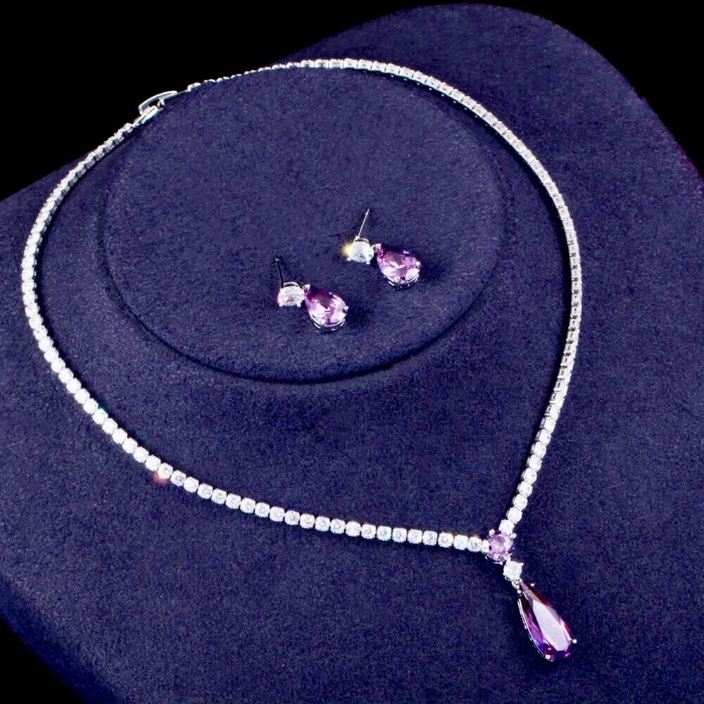 "Desiree" - Purple Cubic Zirconia Bridal Jewelry Set