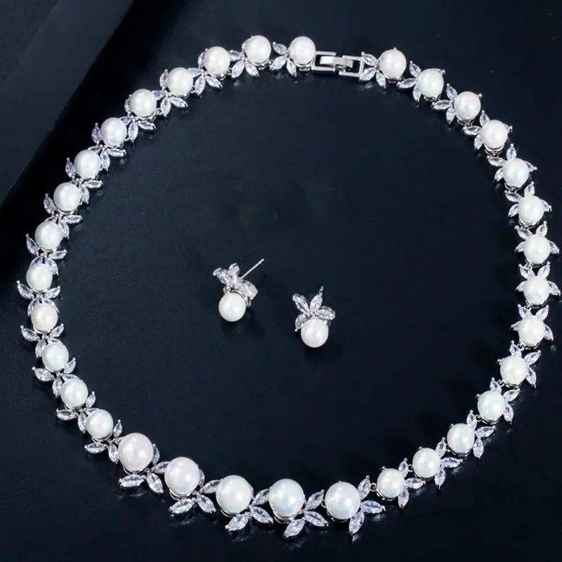 "Farrah" - Luxury Pearl and CZ Bridal Jewelry Set