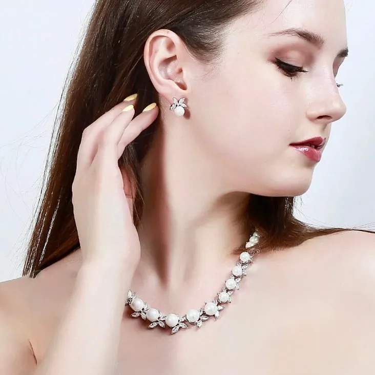 "Farrah" - Luxury Pearl and CZ Bridal Jewelry Set