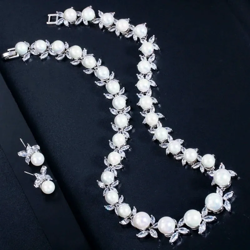 "Farrah" - Luxury Pearl and CZ Bridal Jewelry Set