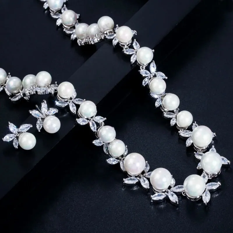 "Farrah" - Luxury Pearl and CZ Bridal Jewelry Set