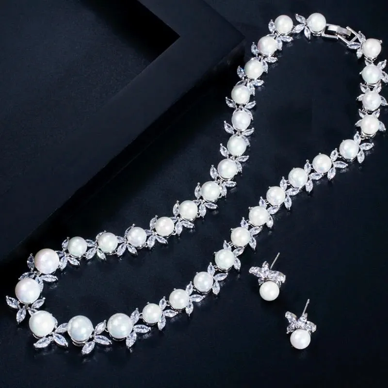 "Farrah" - Luxury Pearl and CZ Bridal Jewelry Set