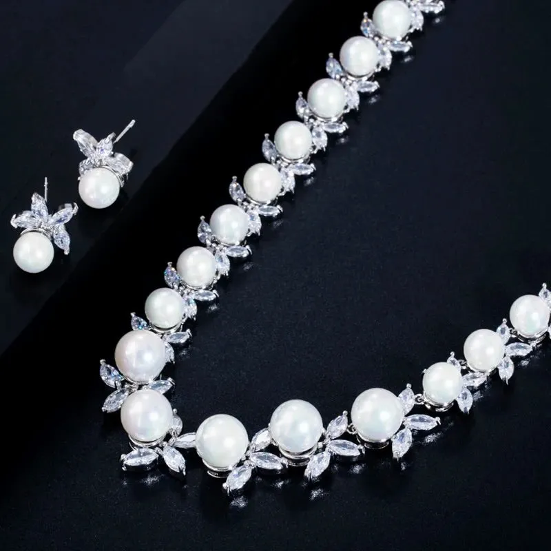 "Farrah" - Luxury Pearl and CZ Bridal Jewelry Set