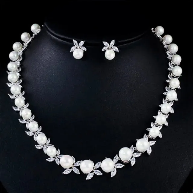 "Farrah" - Luxury Pearl and CZ Bridal Jewelry Set