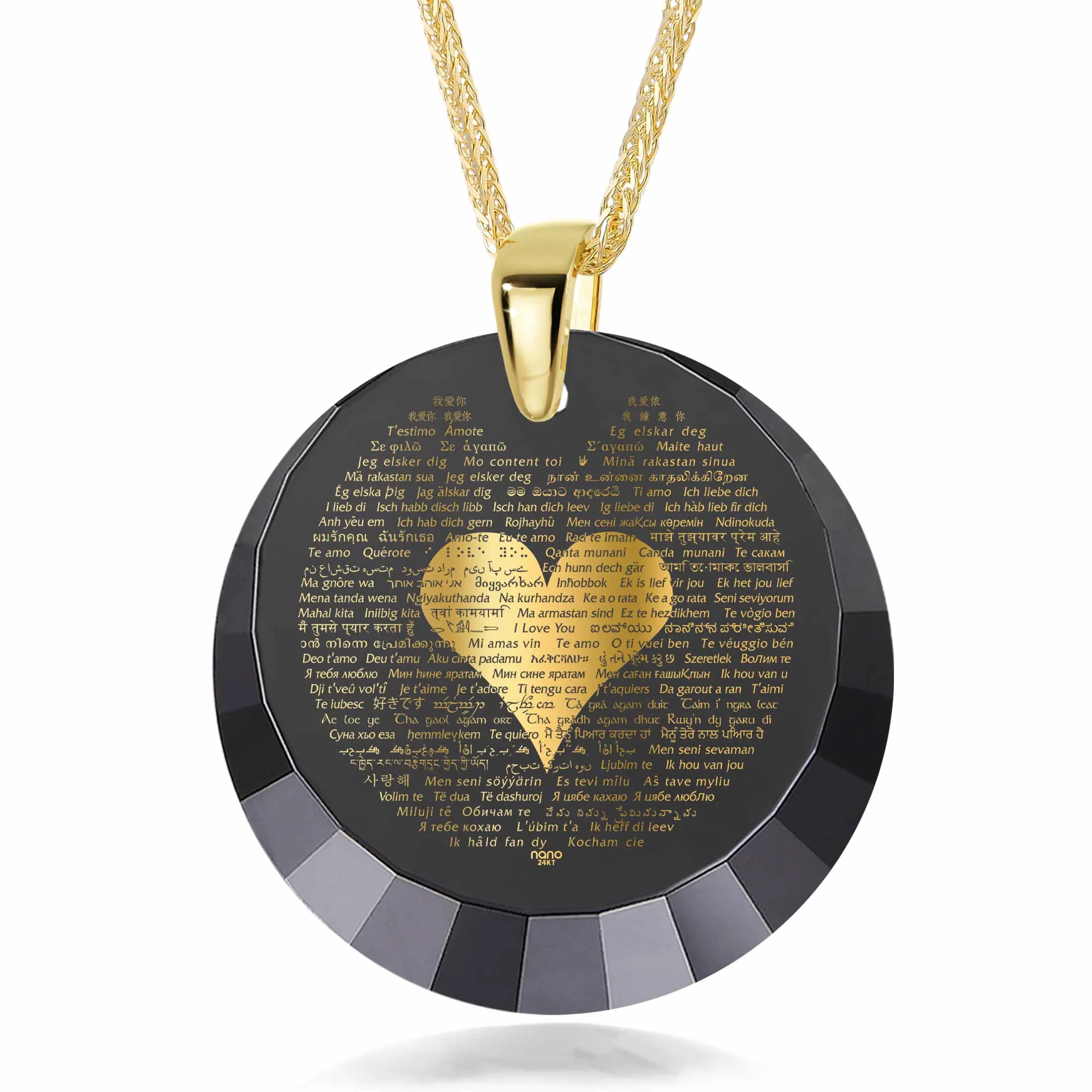 "I Love You" in 120 Languages, Silver Gold Plated Necklace, Zirconia