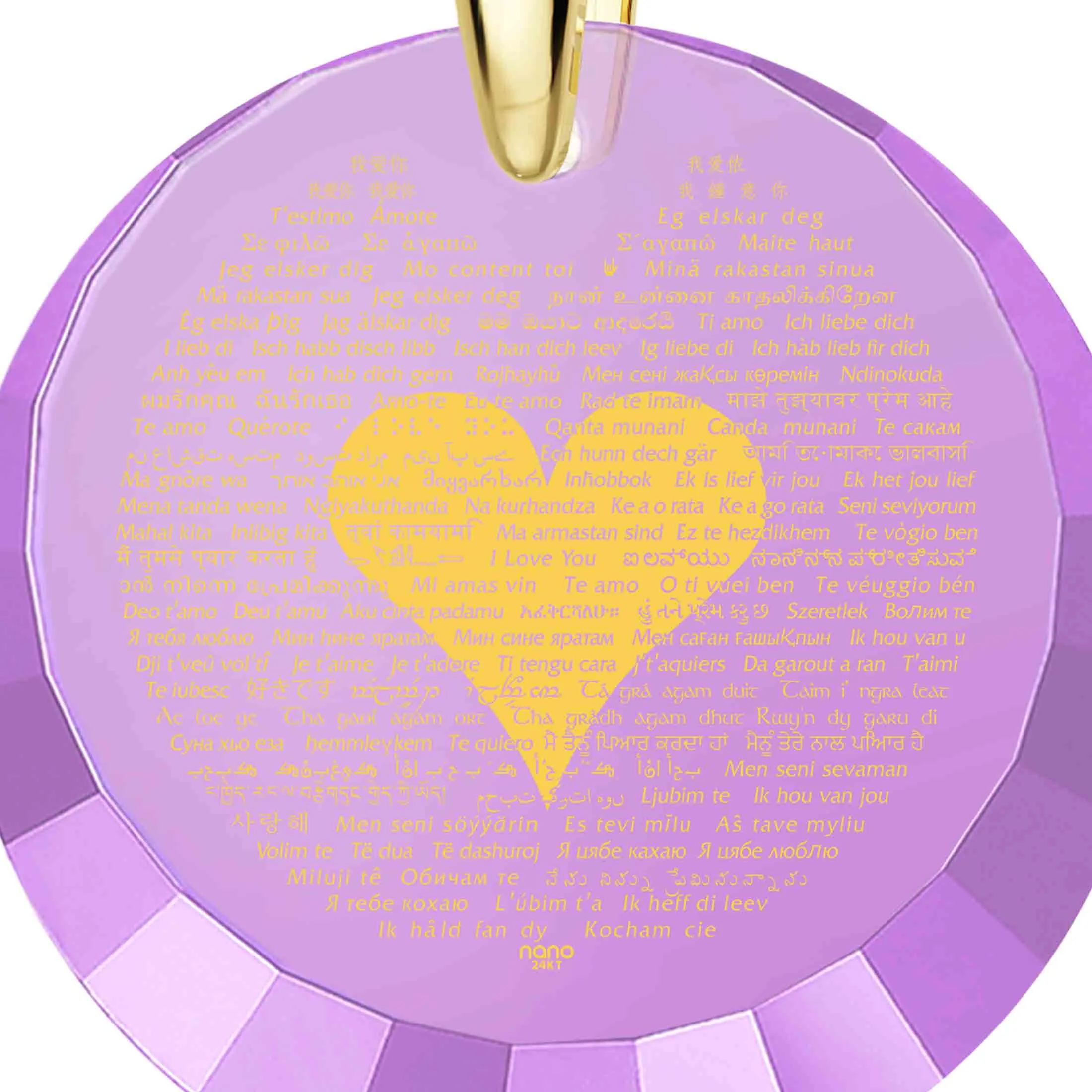 "I Love You" in 120 Languages, Silver Gold Plated Necklace, Zirconia