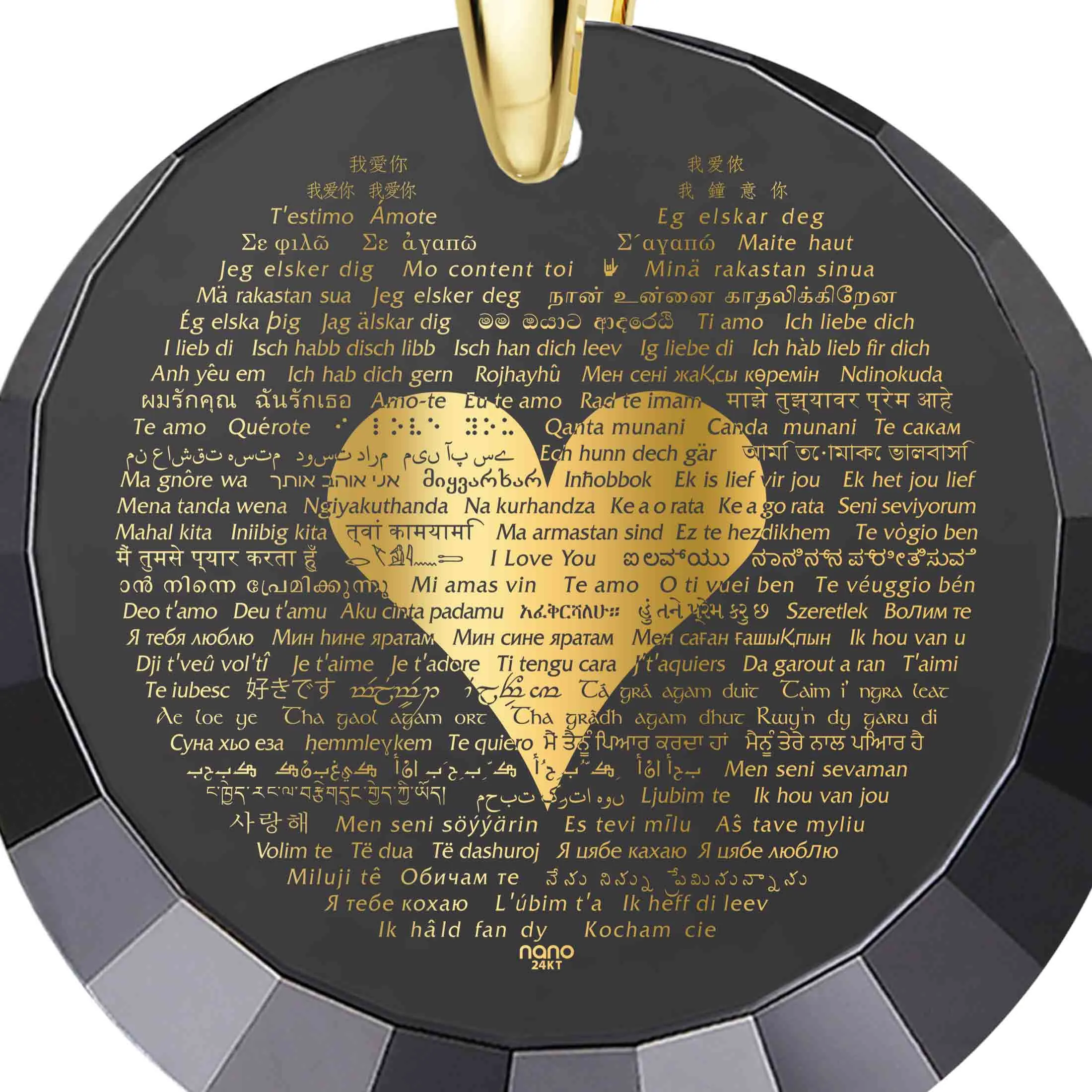 "I Love You" in 120 Languages, Silver Gold Plated Necklace, Zirconia