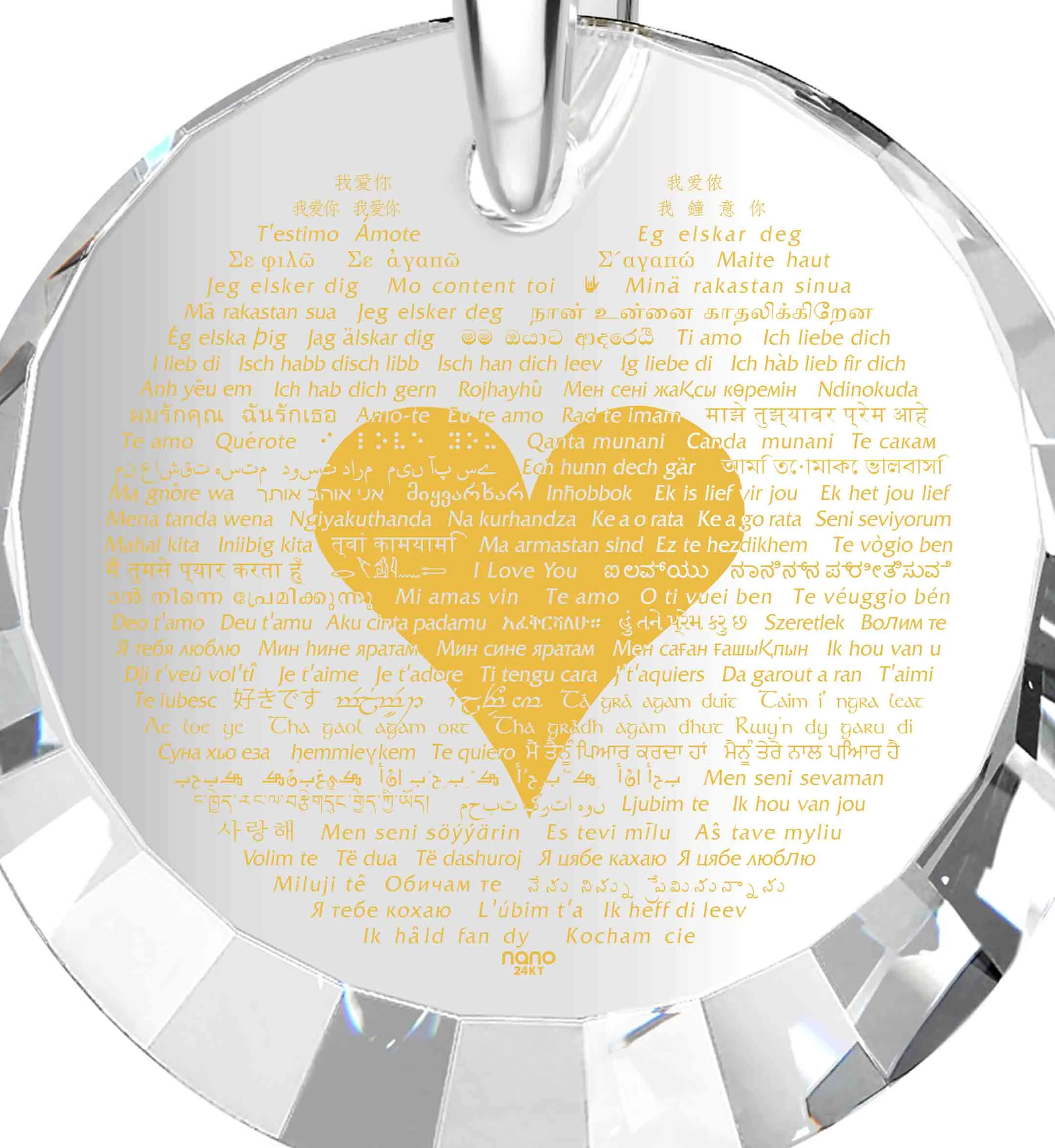 "I Love You" in 120 Languages, Sterling Silver Necklace, Zirconia