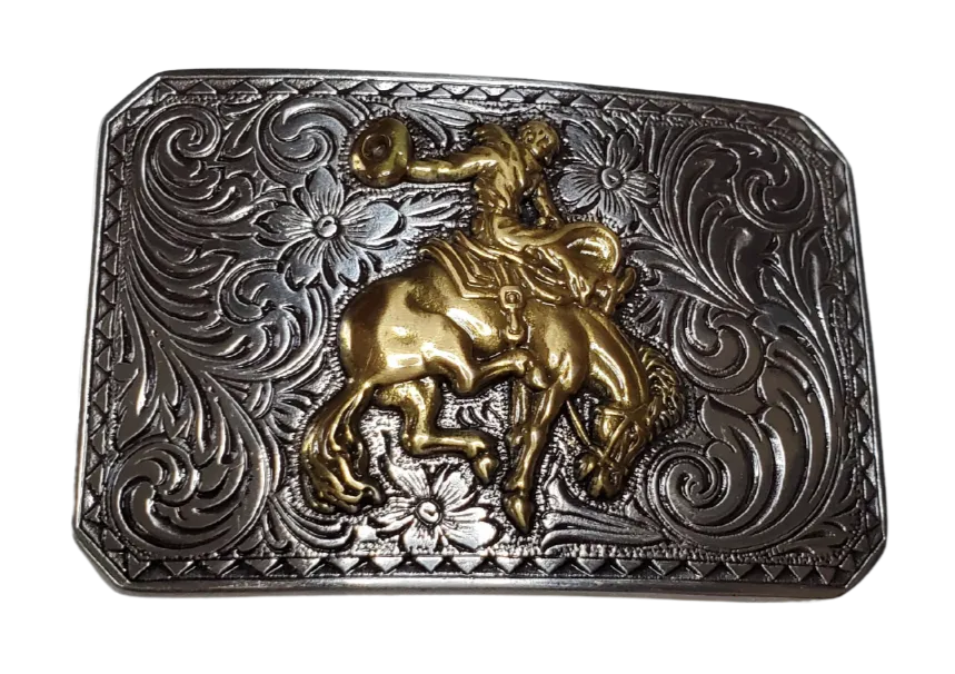 "The Bronc" Antique Silver Western Buckle