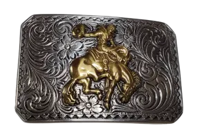 "The Bronc" Antique Silver Western Buckle