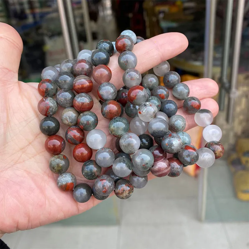 Real Bloodstone Beaded Elastic Bracelet – Healing Crystal Jewelry for Men & Women