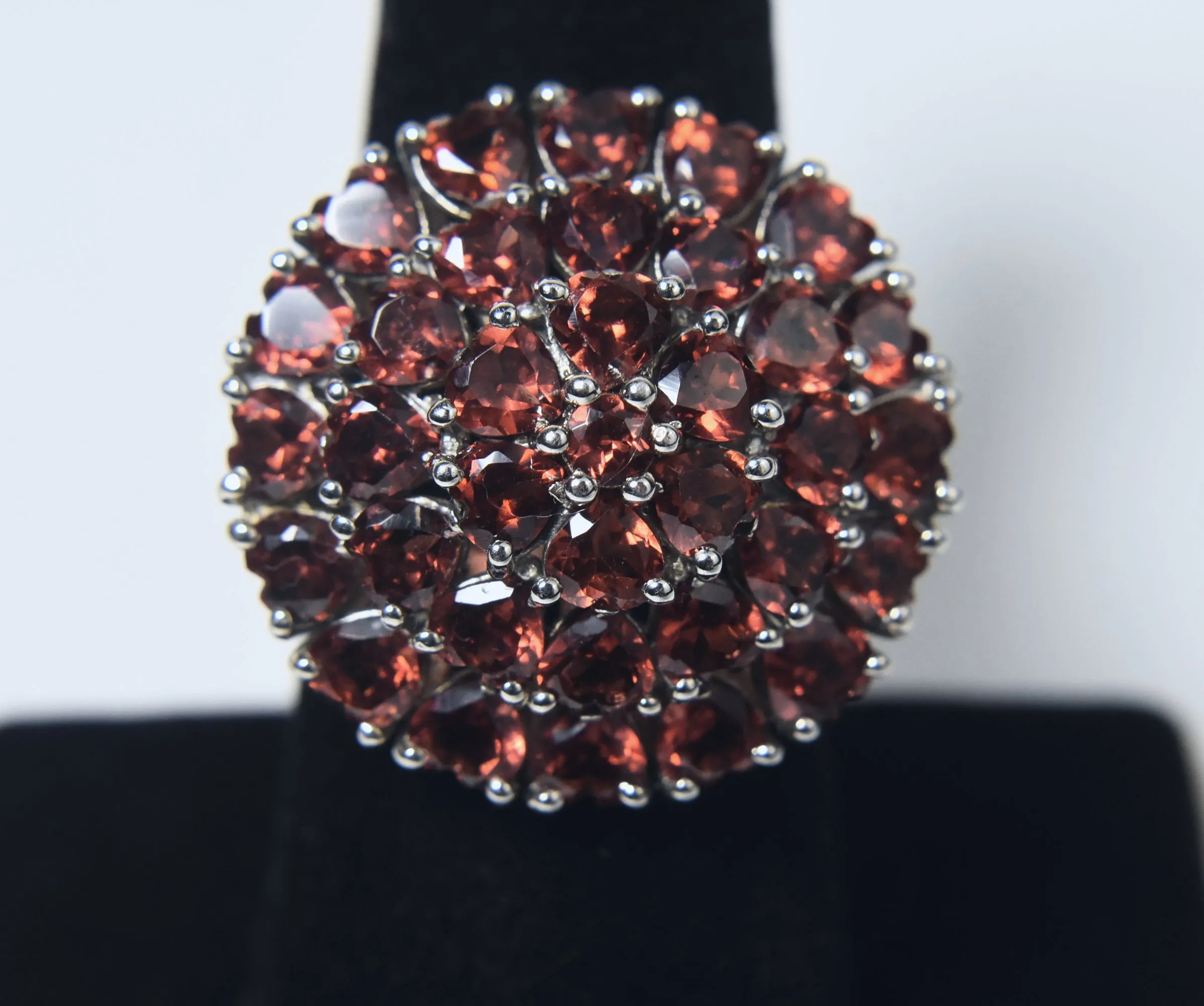 Red Garnet Hearts Cocktail Ring - Size 7.25