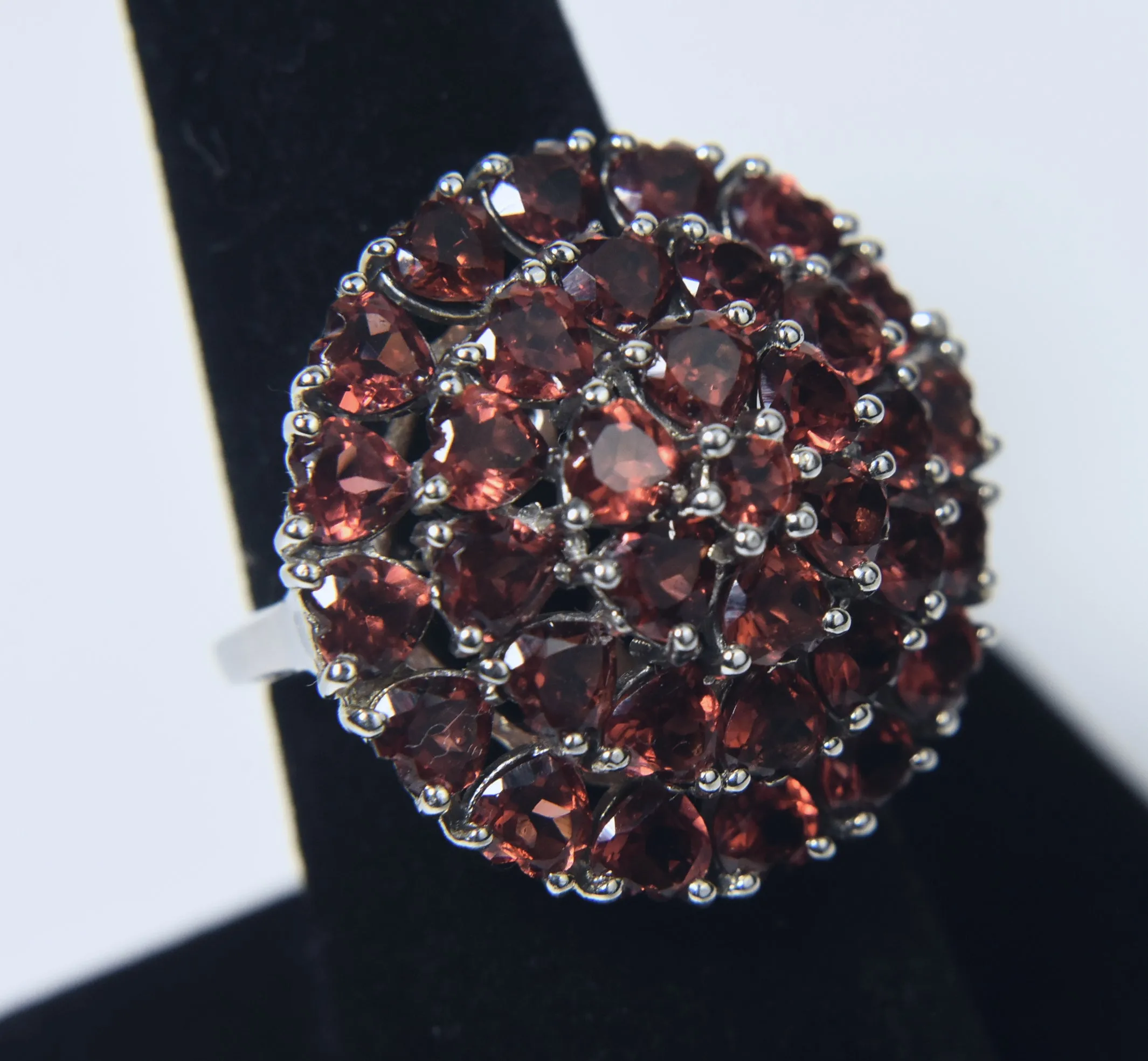 Red Garnet Hearts Cocktail Ring - Size 7.25