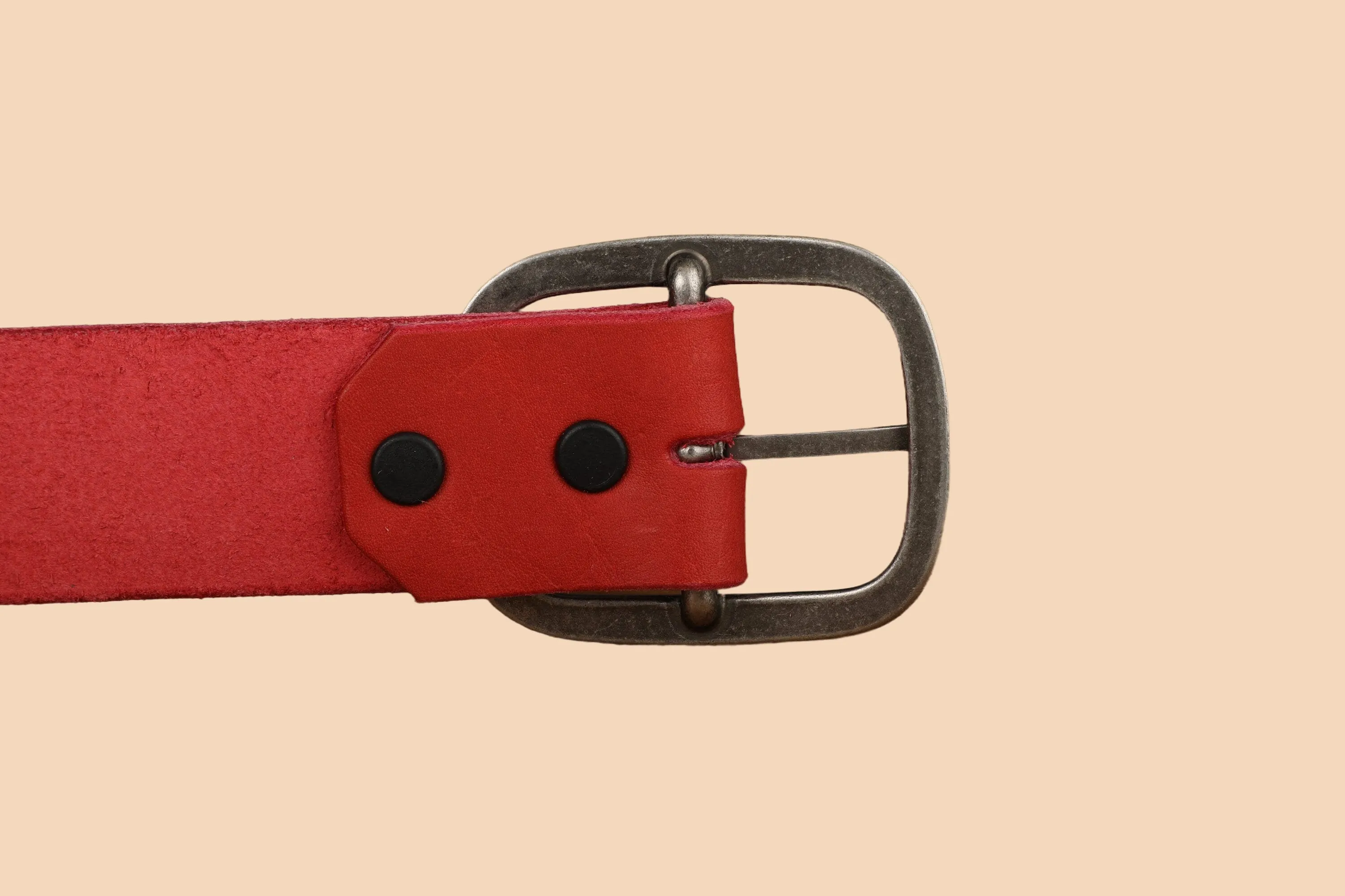 Red Leather Belt with Antique Silver Buckle