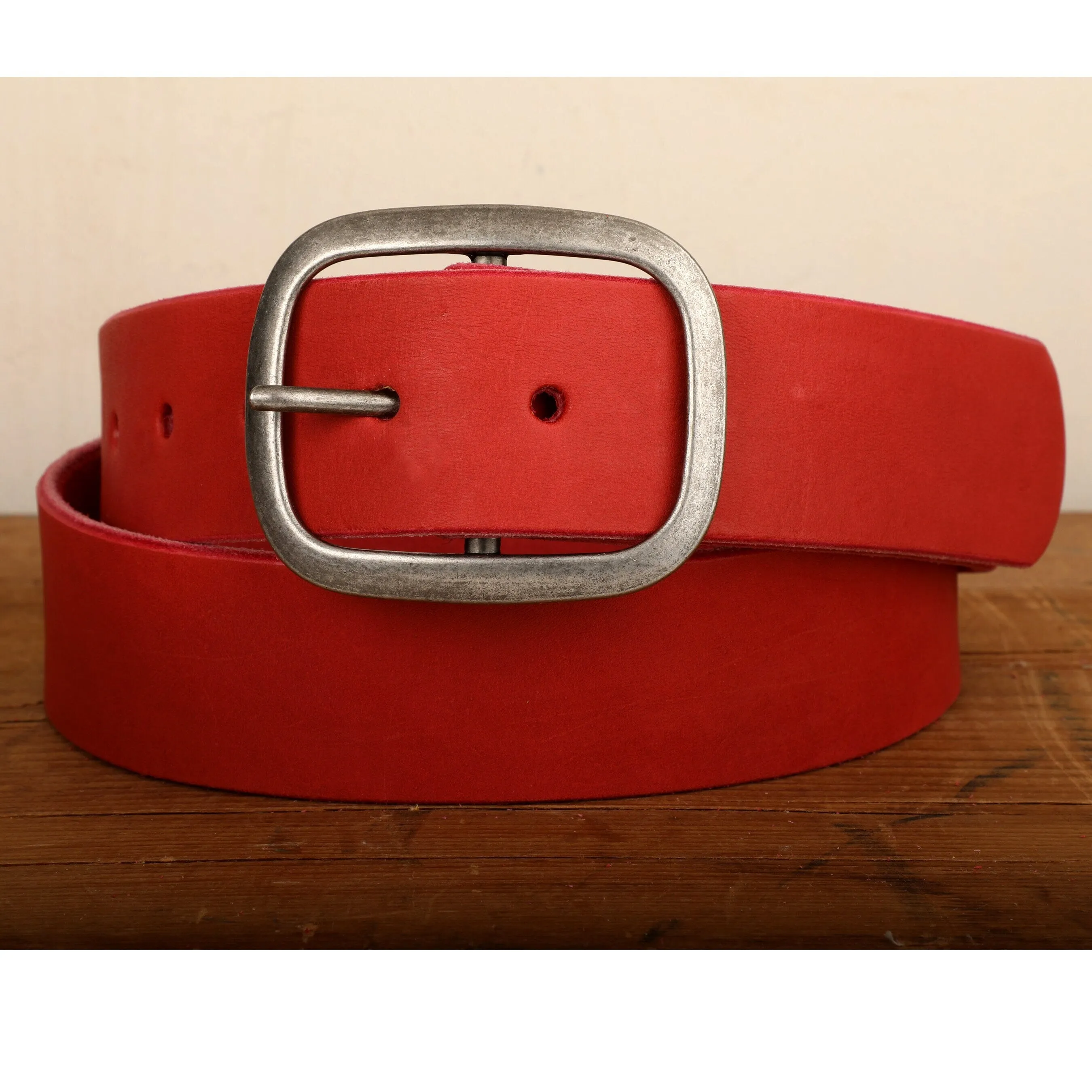 Red Leather Belt with Antique Silver Buckle