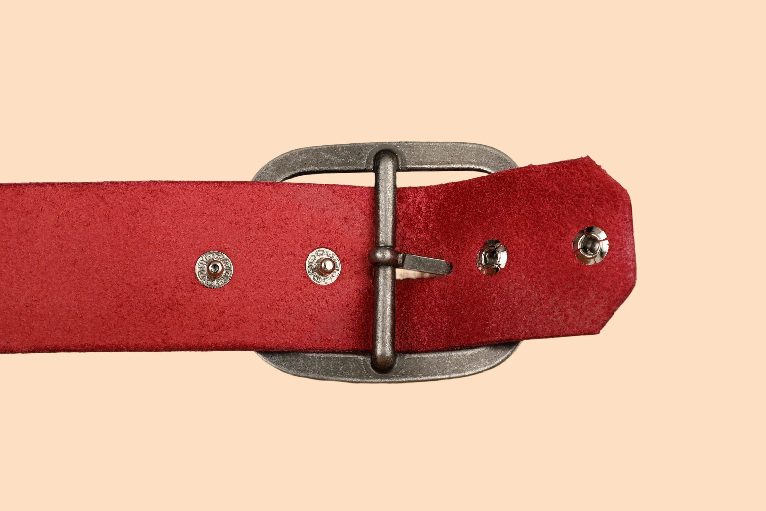 Red Leather Belt with Antique Silver Buckle