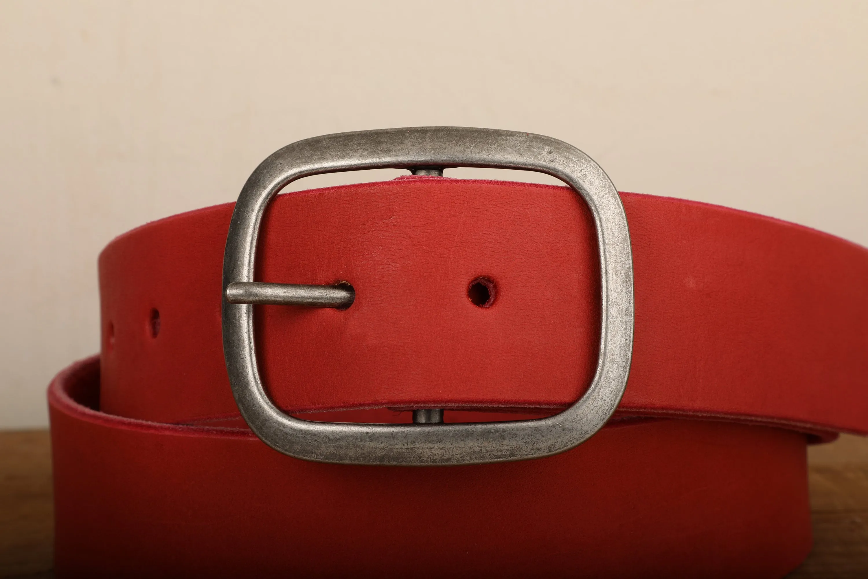 Red Leather Belt with Antique Silver Buckle