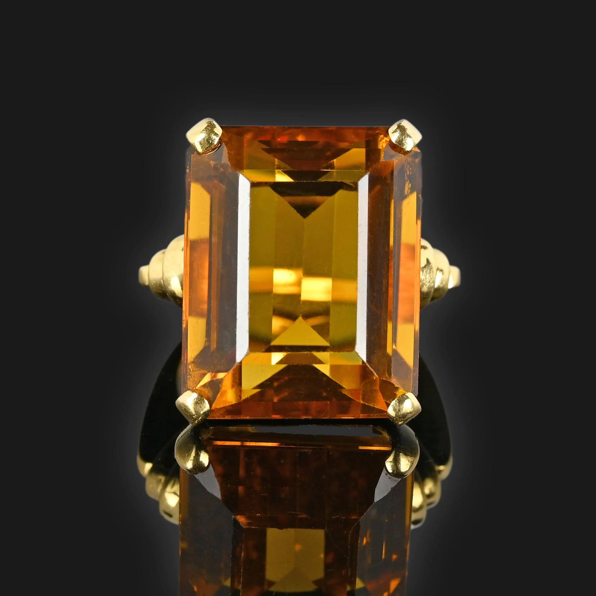 Retro 25 Carat Citrine Cocktail Ring in 14K Gold