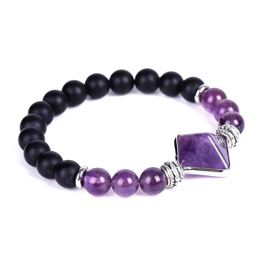 Retro Vintage Reiki Healing Pyramid Charm Amethysts Bracelets