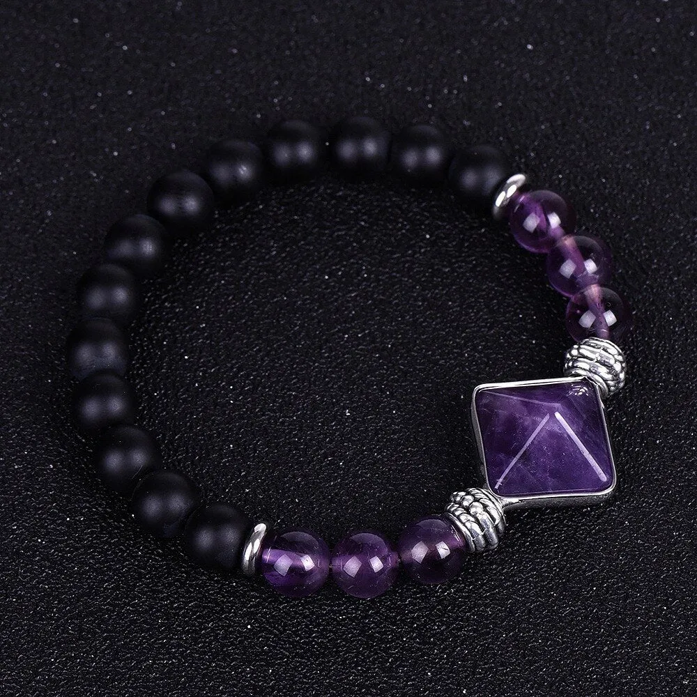 Retro Vintage Reiki Healing Pyramid Charm Amethysts Bracelets