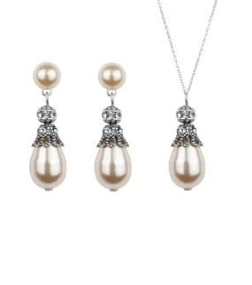 Rhinestone Embellished Pearl Earring and Necklace Set