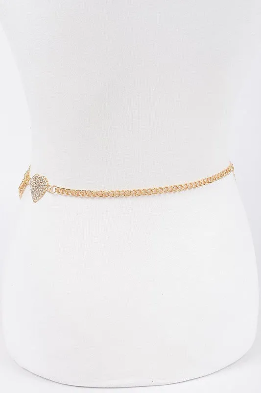 Rhinestone Heart Charm Layer Chain Belt