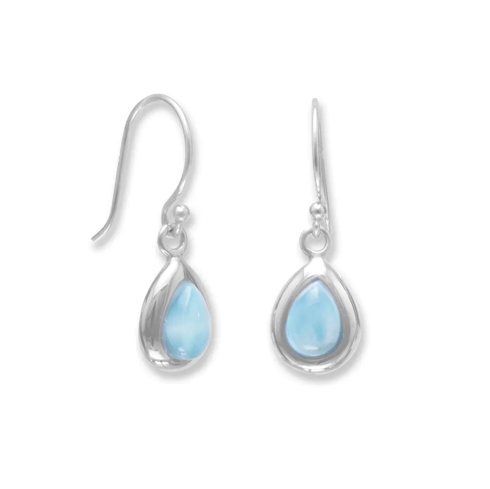 Rhodium Plated Pear Shape Larimar Earrings