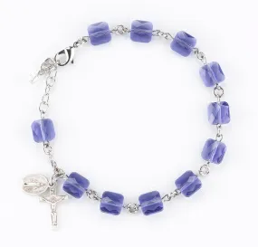 Rosary Bracelet Created with 8mm Tanzanite Finest Austrian Crystal Multi-Facted Square Beads by HMH - BR5622TZ