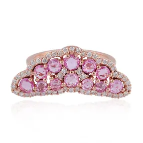 Rose Cut Pink Sapphire Prong Natural Diamond Designer Ring In 18K Rose Gold Jewelry