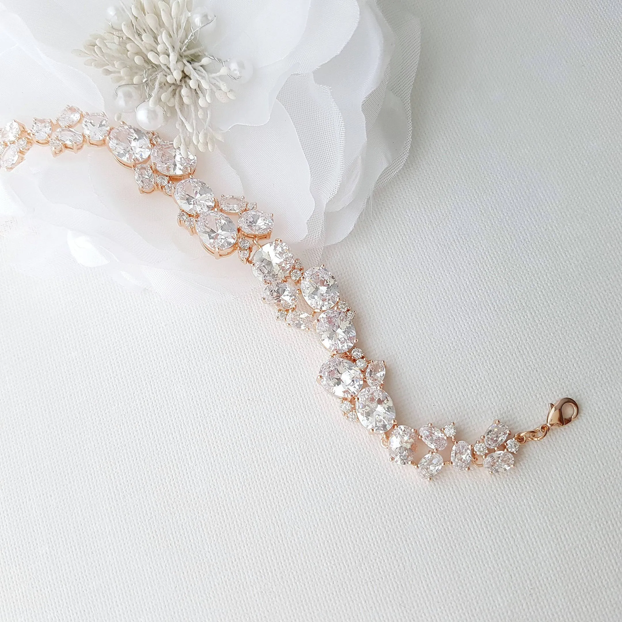 Rose Gold Bridal Bracelet, Wedding Bracelet, Crystal Bridal Bracelet, Oval CZ, Gold Bridal Bracelet, Wedding Bridal Jewelry, Emily