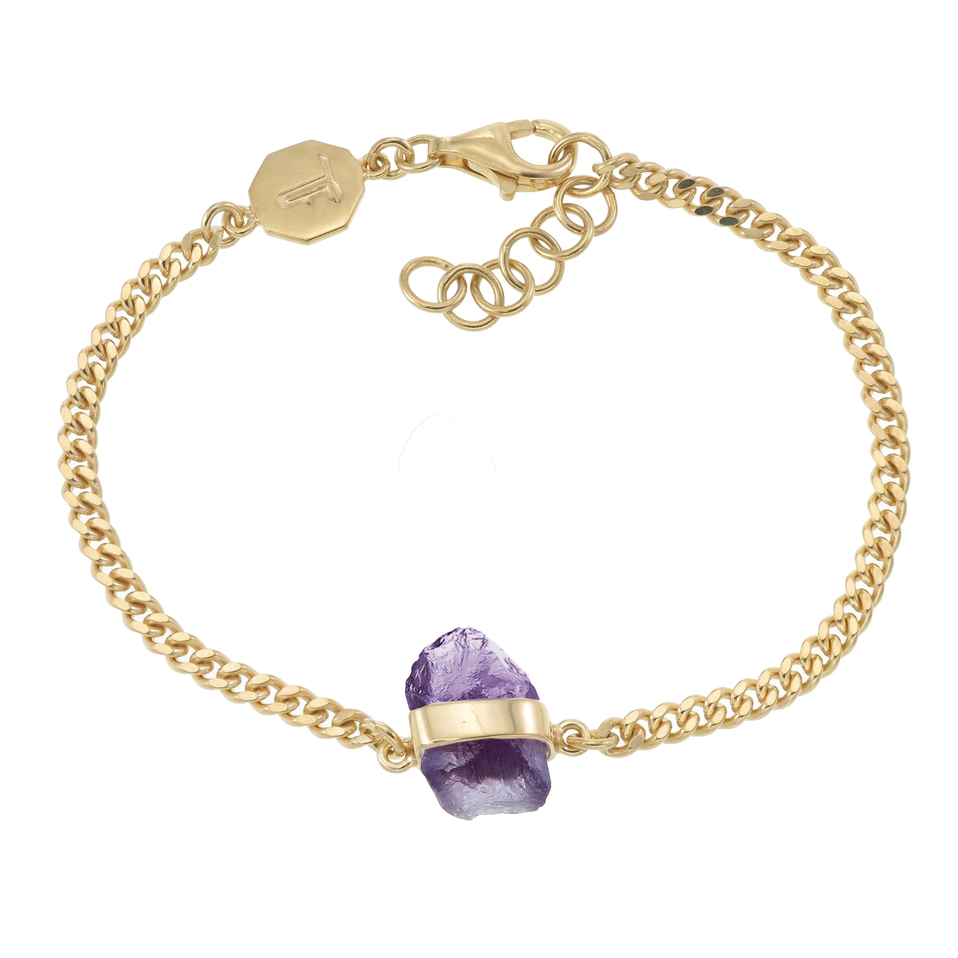 ROUGH GEM CHAIN BRACELET - AMETHYST - GOLD