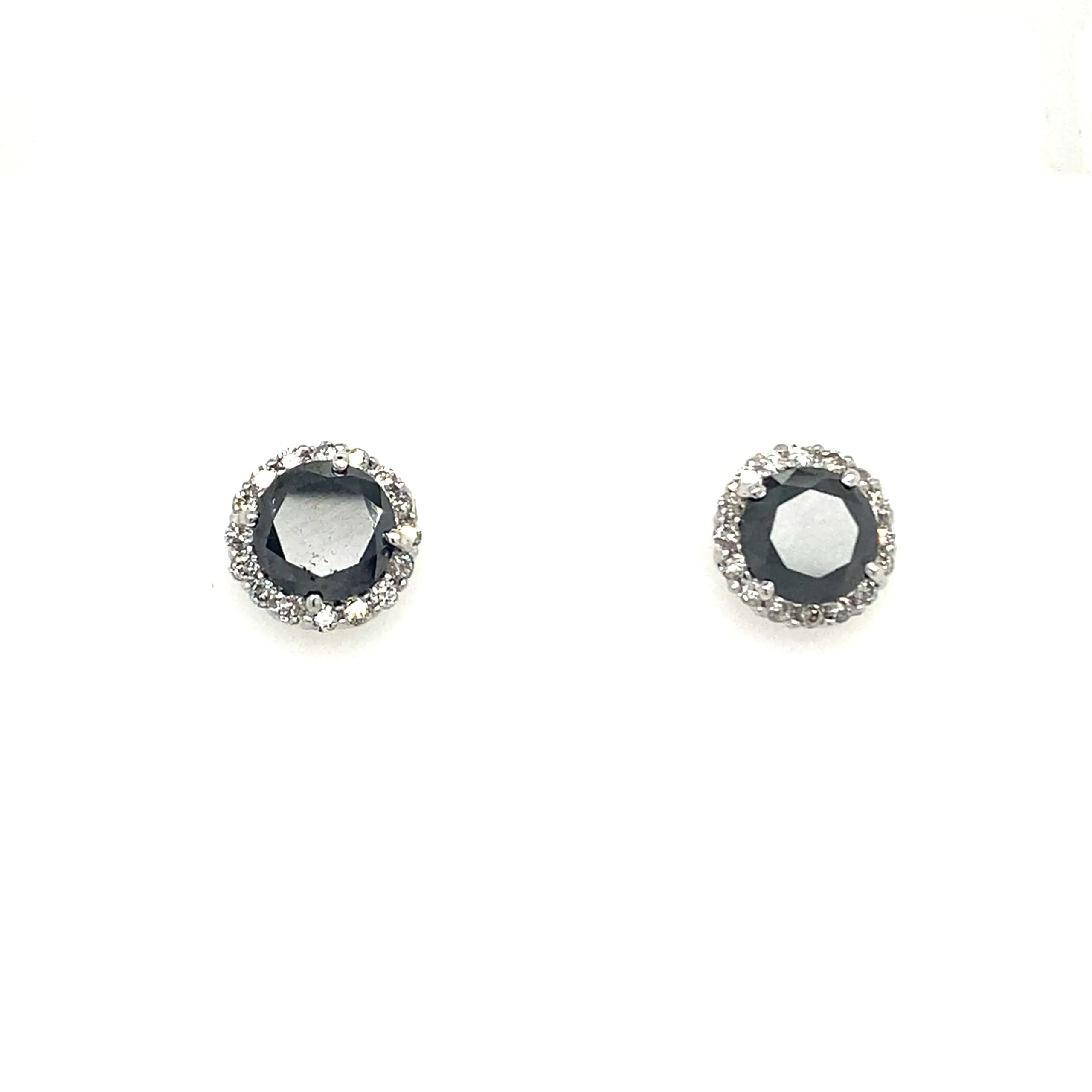 Round Black Diamond Halo Stud Earrings