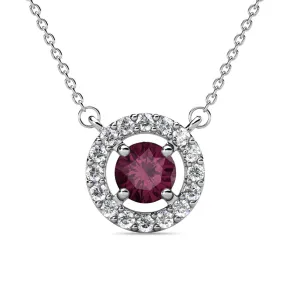 Royal 18k White Gold Plated February Birthstone Halo Necklace with Round Cut Amethyst Swarovski Crystals