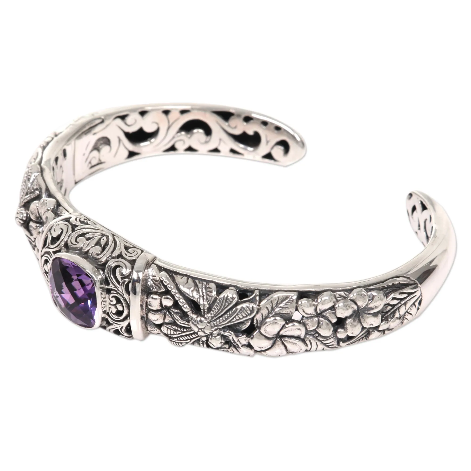 Sacred Garden in Purple Amethyst and Sterling Silver Cuff Bracelet from Indonesia