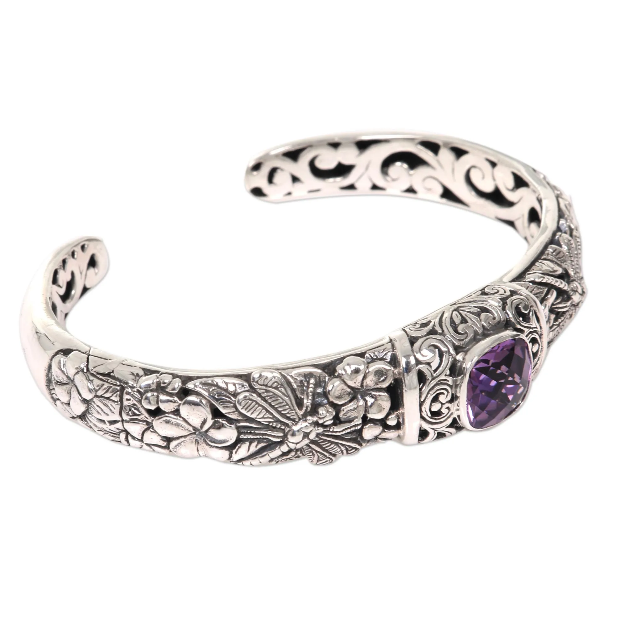 Sacred Garden in Purple Amethyst and Sterling Silver Cuff Bracelet from Indonesia