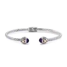 Samuel B. Leandra Amethyst 18K & Sterling Silver Twisted Cable Bangle Bracelet